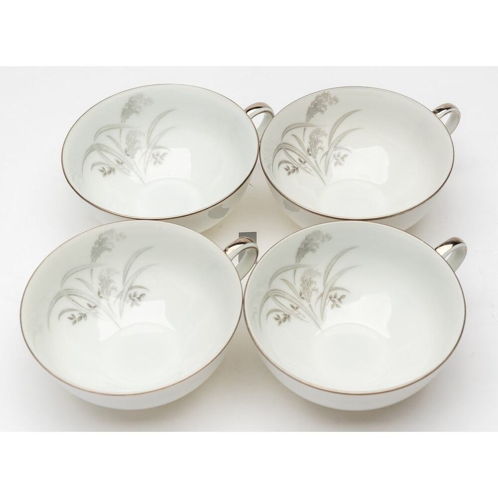 4 Wentworth China Silver Wheat Eterna Shape Tea cups #7514